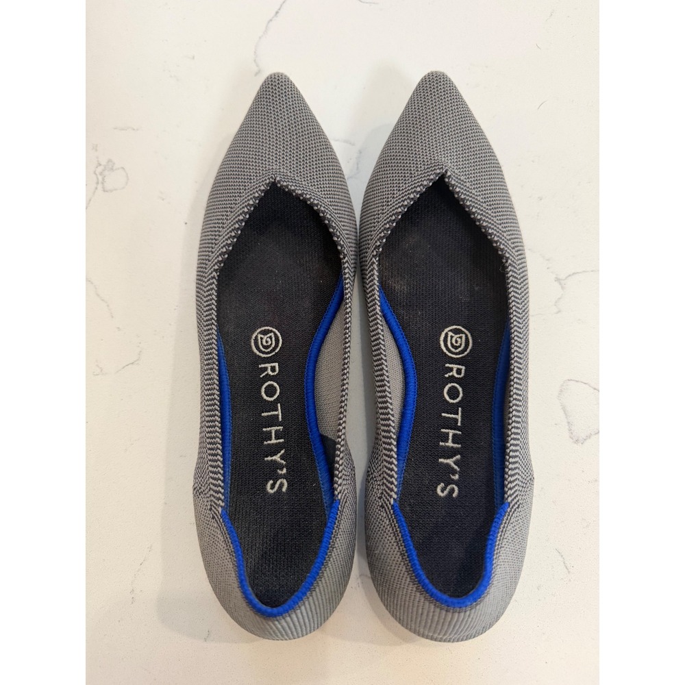 Rothys The Point Heather Grey Knit Pointed Toe Flats Shoes Womens 7.5